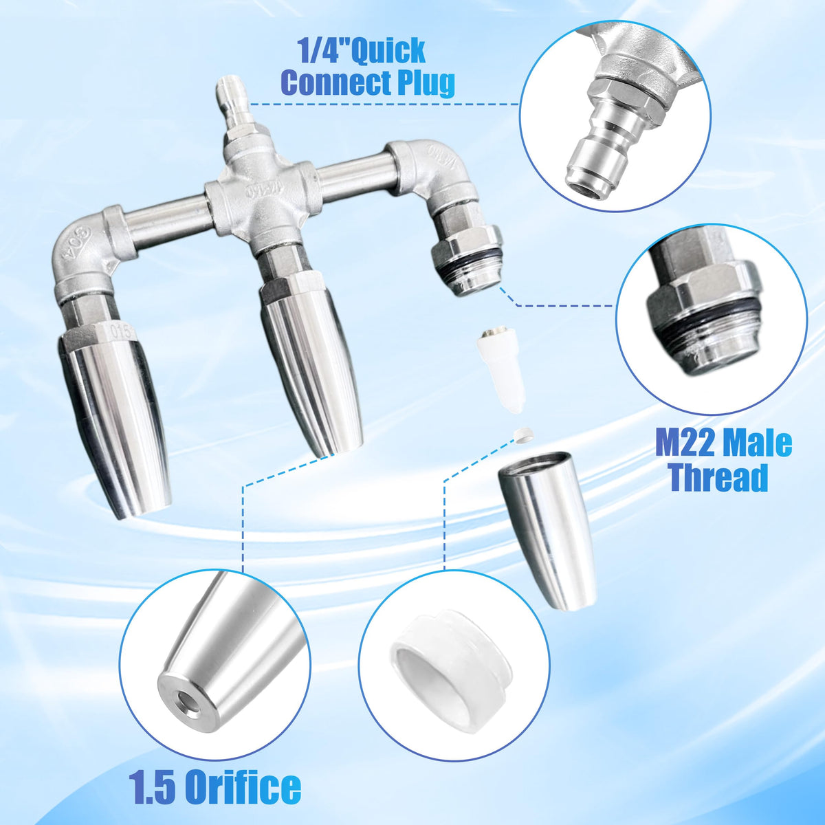 EZALOR 3-in-1 turbo nozzle highlights versatile cleaning modes for various surfaces.