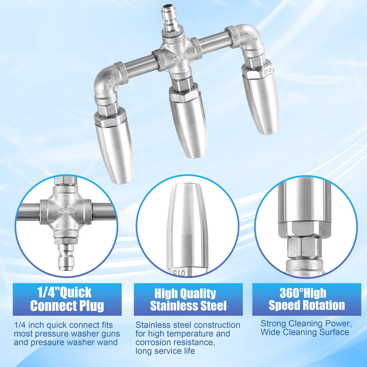 EZALOR 304 stainless steel construction emphasizes durability and resistance against corrosion and heat.