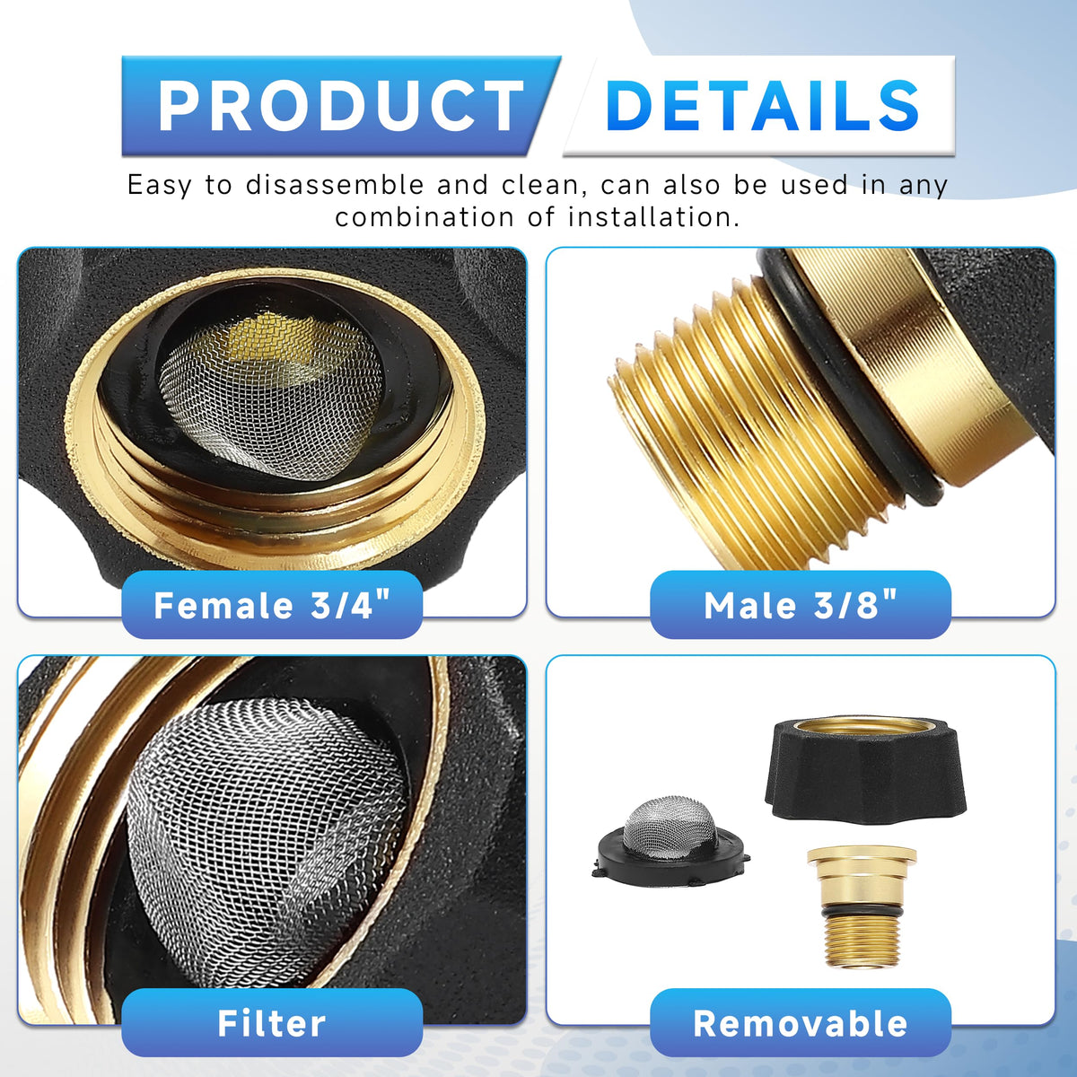 EZALOR 34-thread garden hose connection enables low-pressure hookup.
