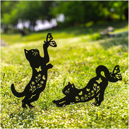 EZTZEN cat garden stake silhouette adds outdoor charm with a sleek black finish