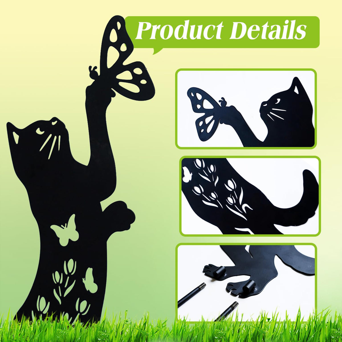 EZTZEN cat garden stake with rustproof finish ready for year-round outdoor use