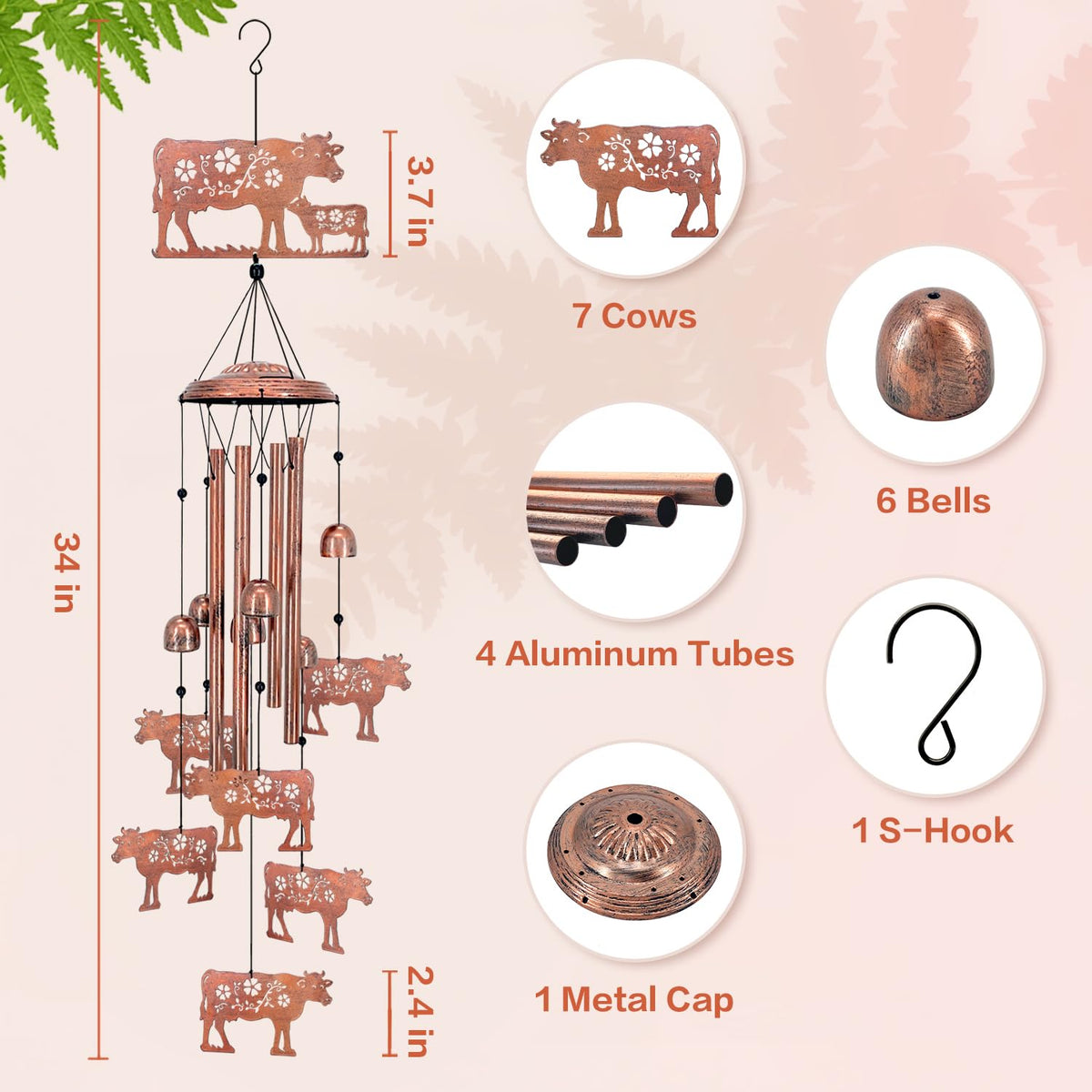 EZTZEN eztzen cow wind chimes indoor display adding cozy charm.