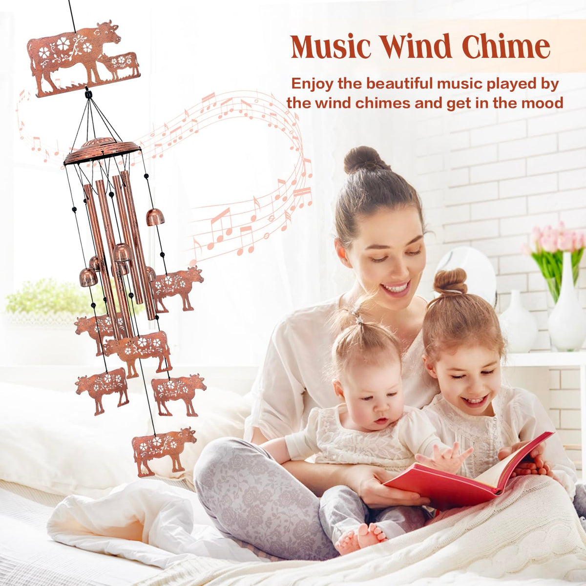 EZTZEN eztzen cow wind chimes outdoor hanging in yard or balcony.