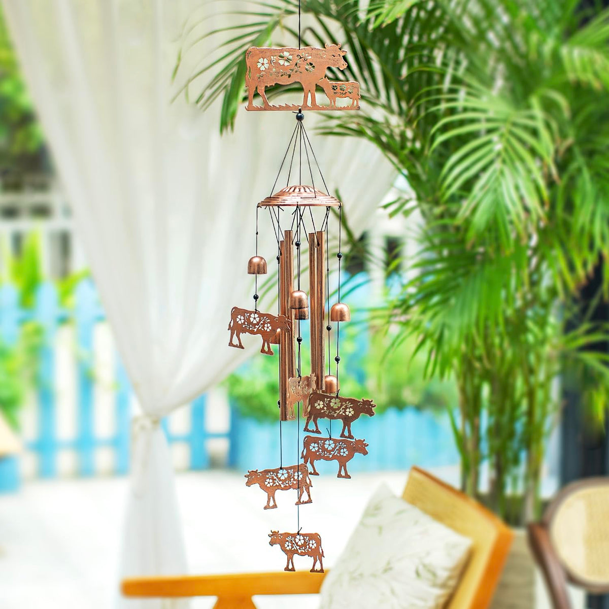 EZTZEN eztzen cow wind chimes weather-resistant metal and nylon rope.