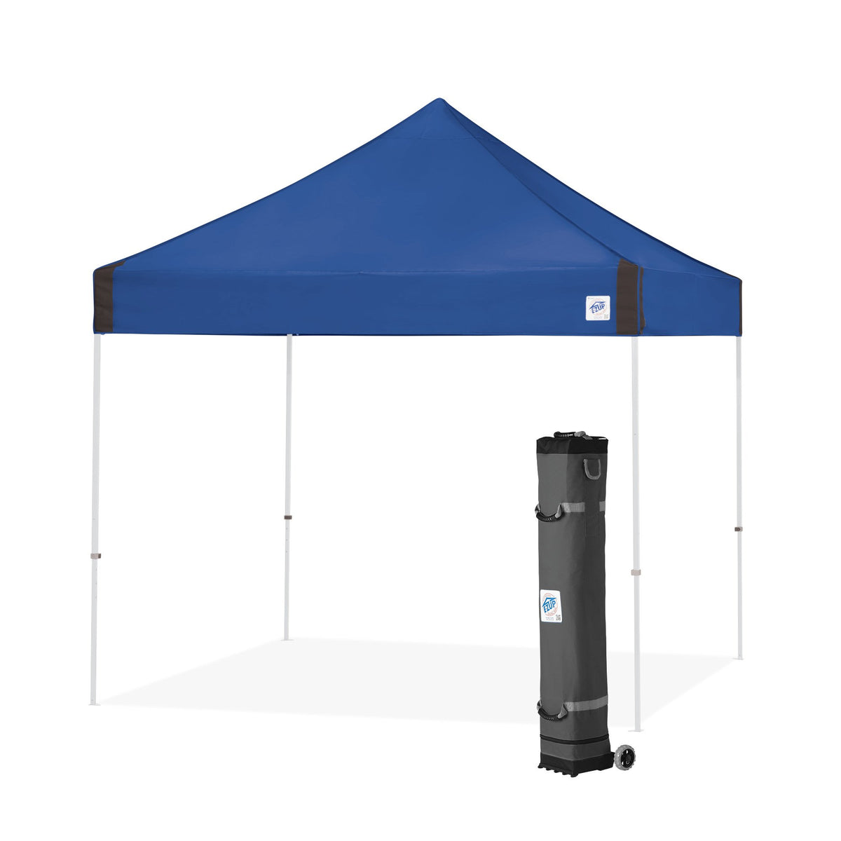 E-Z UP Vantage 10x10 canopy, side view; durable blue shelter for outdoor events.