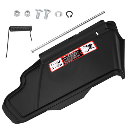 EZYPAK Mower Deck Discharge Chute installation close-up showing secure mounting.