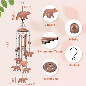 EZTZEN metal wind chimes bear top view showcases durable craftsmanship.