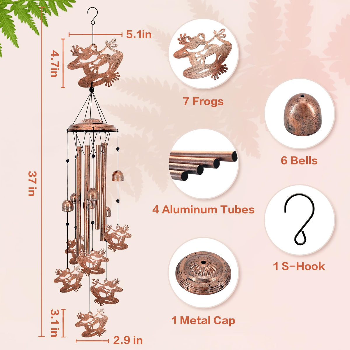 EZTZEN frog wind chime garden decor enhances patio or porch ambiance with gentle melodies.