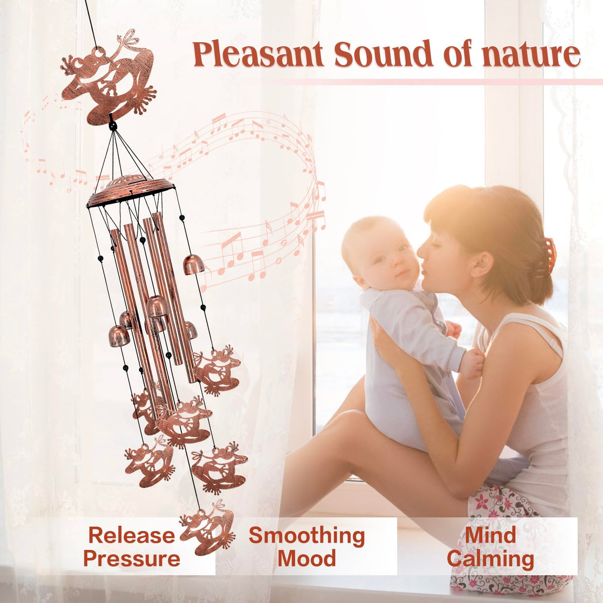 EZTZEN frog wind chime metal construction emphasizes durability and weather resistance for year-round display.