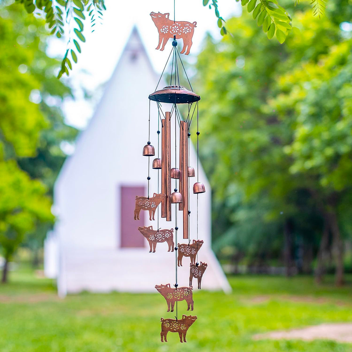 EZTZEN pig wind chimes garden melody with six aluminum tubes delivering gentle tones