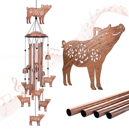 EZTZEN pig wind chimes outdoor decor with a large pig and six smaller pigs for garden charm
