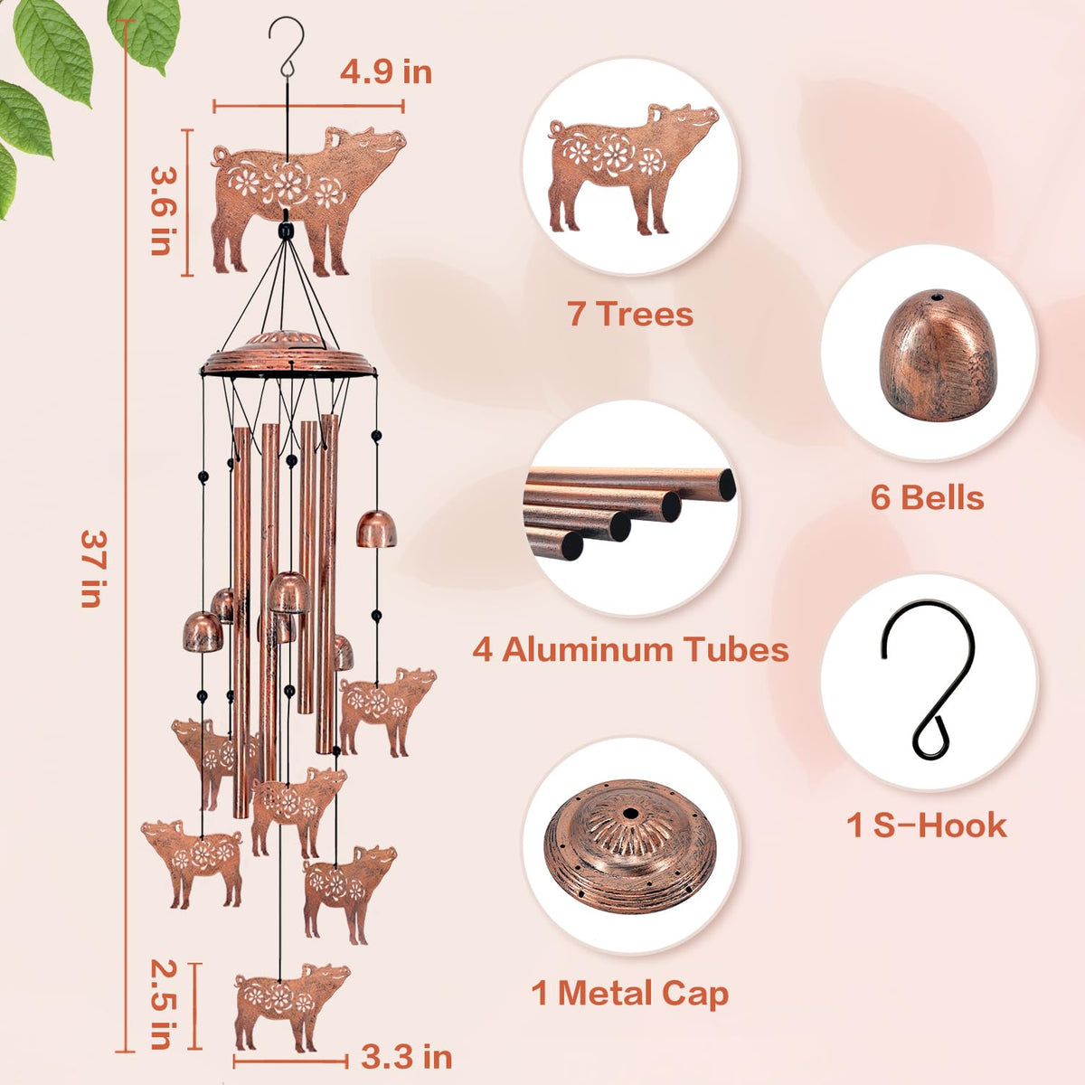 EZTZEN wind chimes pig figures form a whimsical decorative display