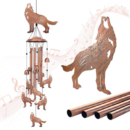 EZTZEN Wolf wind chimes outdoor display adds tranquil ambiance to your garden.