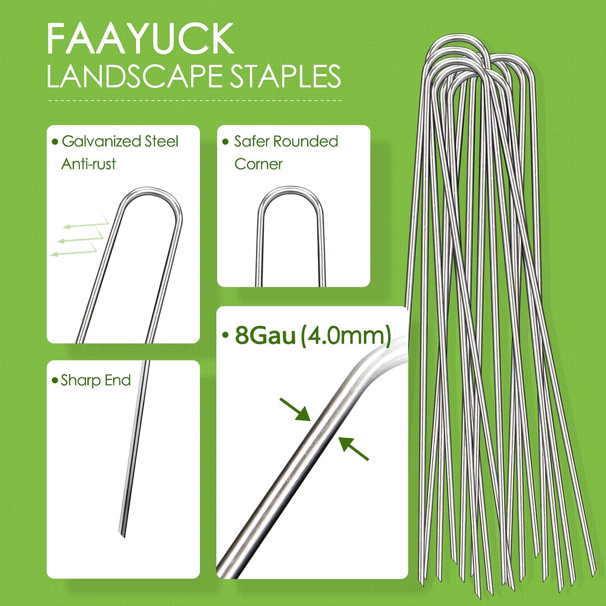 FAAYUCK beveled-edge stake penetrates turf and fabric with precision.
