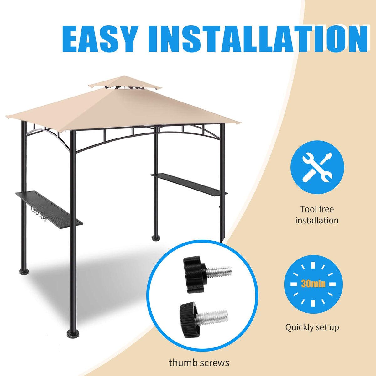 FAB BASED double-vented roof promotes airflow during grilling