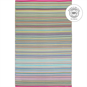 Fab Habitat Cancun Candy reversible stripe rug offers two looks in one outdoor mat.