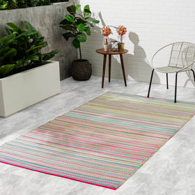 Fab Habitat Cancun Candy stripe outdoor rug for patios; waterproof and easy to clean.