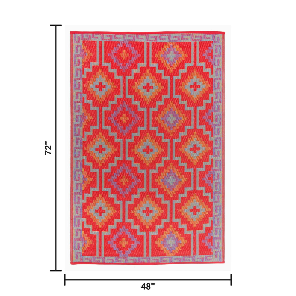 Fab Habitat Lhasa waterproof outdoor rug in orange and violet, easy to clean.