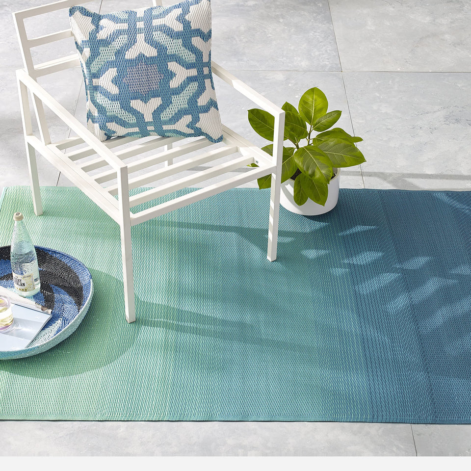 Fab Habitat outdoor rug waterproof teal ombré, perfect for patios.