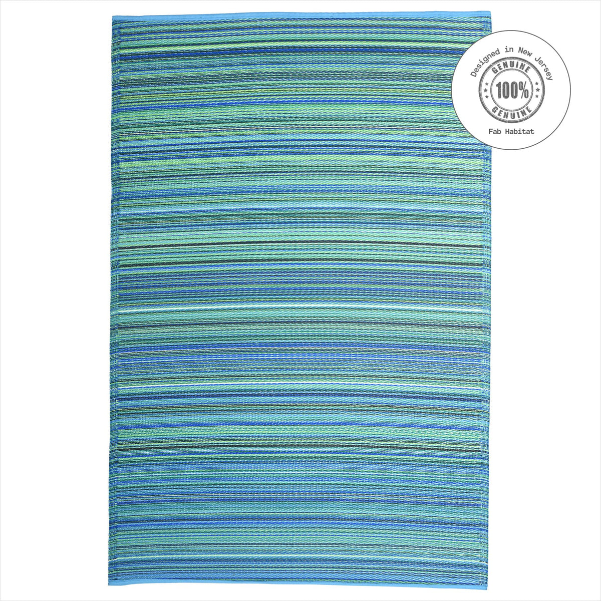 Fab Habitat striped rug used as kid-safe play surface on patio.