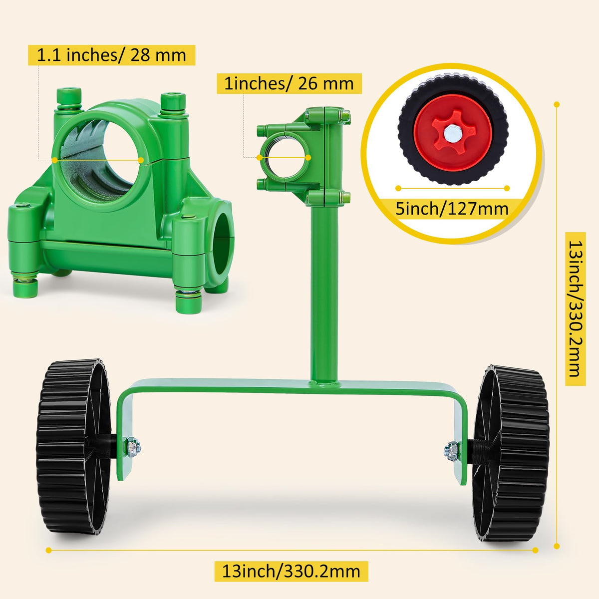 Fabbay 26mm shaft adapter wheel fits compatible backpack mowers.