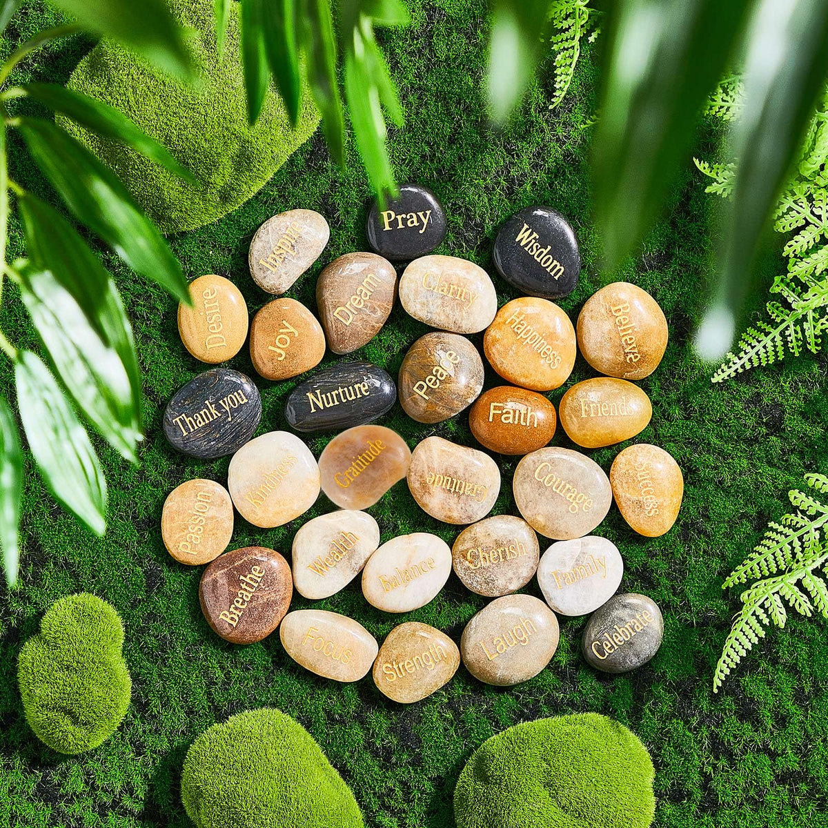 Fabbay engraved stone 'clarity' reminds focus during meditation or study.