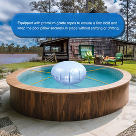 Fabflame pool pillow includes corner grommets and ropes for stable center positioning