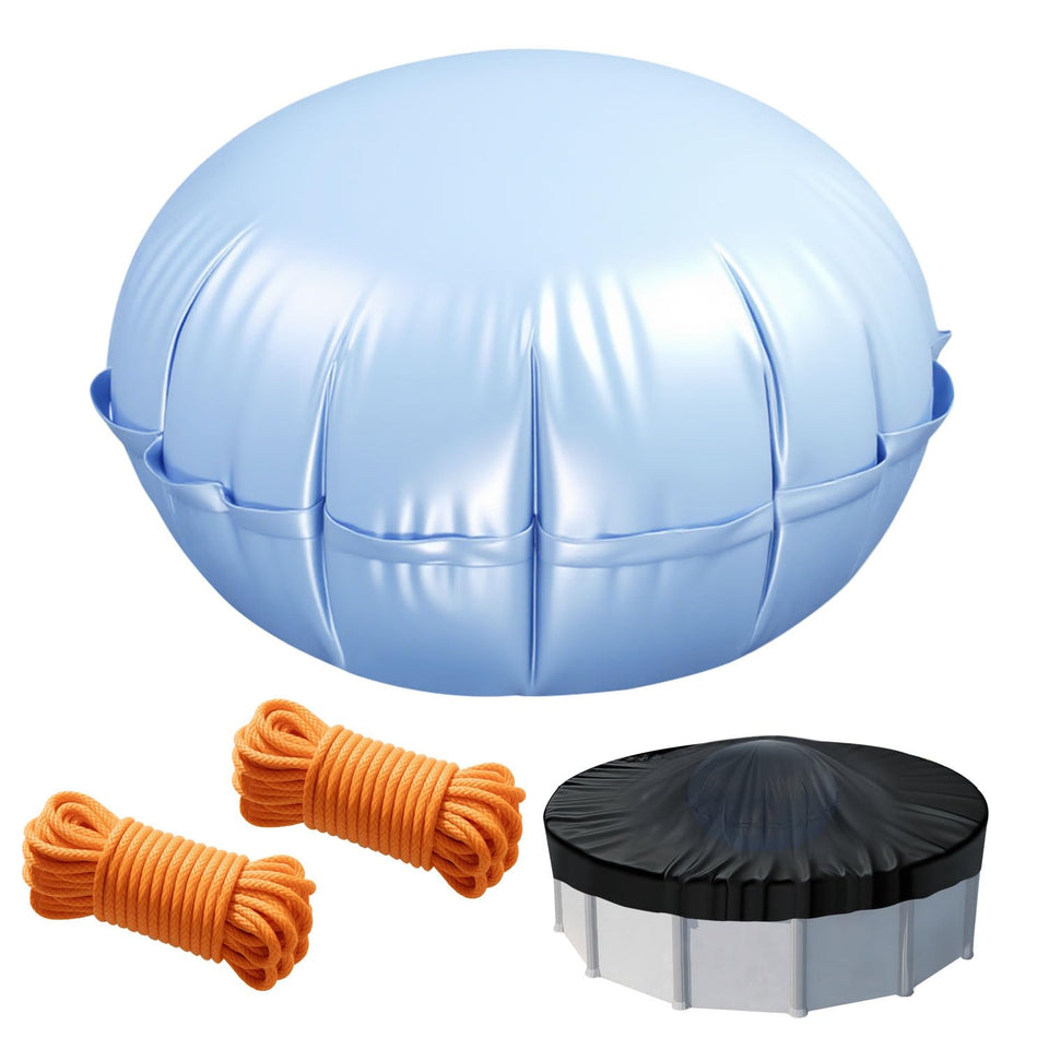 Fabflame pool pillow ice compensator supporting winter cover and reducing mid-cover ice pressure