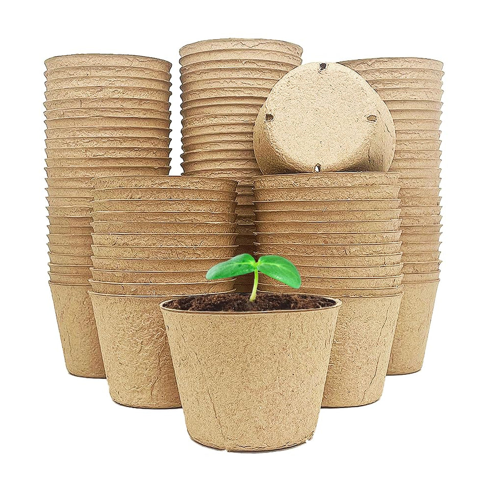 Fabiacci 100-pack 4-inch peat pots ready for seed starting and compostable use.