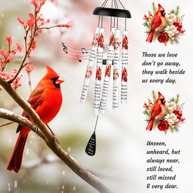 Fabuday wind chimes tubes closeup showing vivid cardinal graphics for sympathy gift