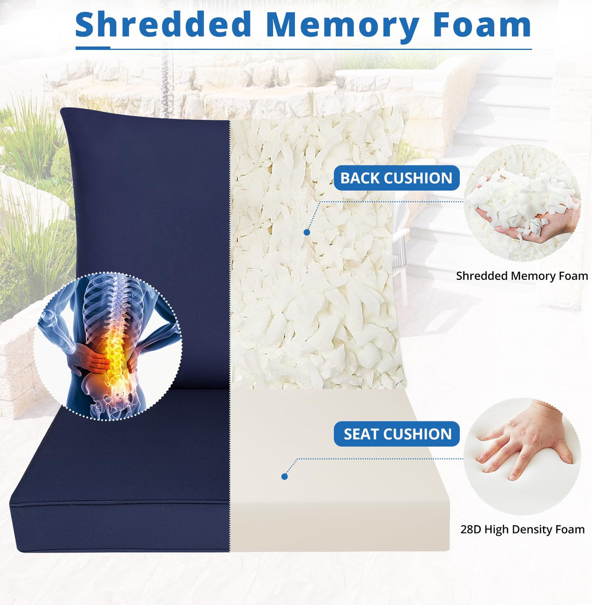 Fabuday cushions feature side straps to keep cushions securely in place.