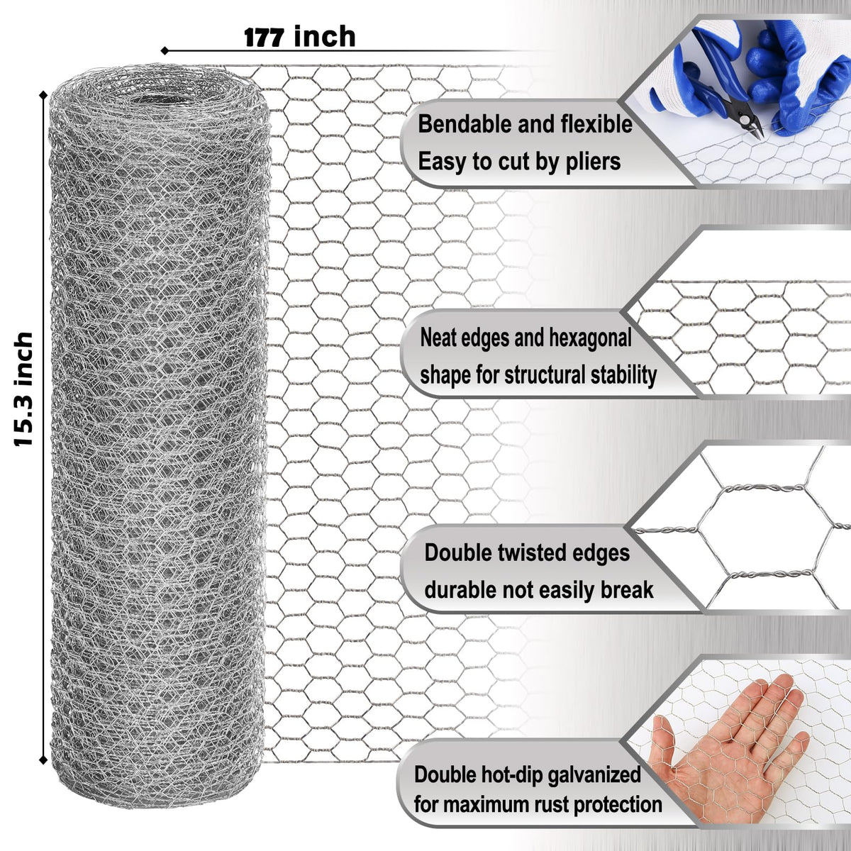 Fabulas galvanized chicken wire roll demonstrates rust-resistant fencing for outdoor use.