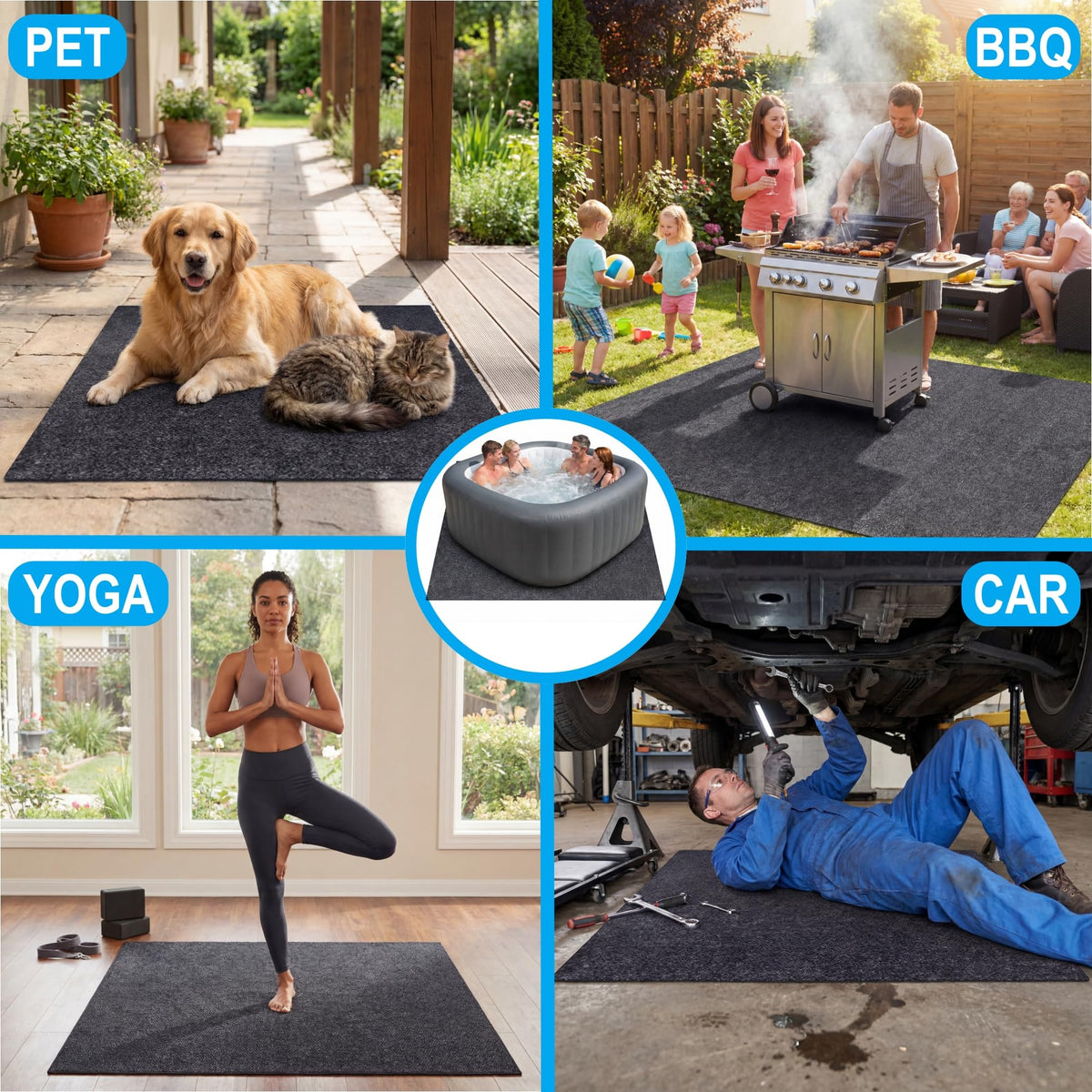 FACAINCXS round hot tub mat non-slip backing for safe indoor or outdoor use.