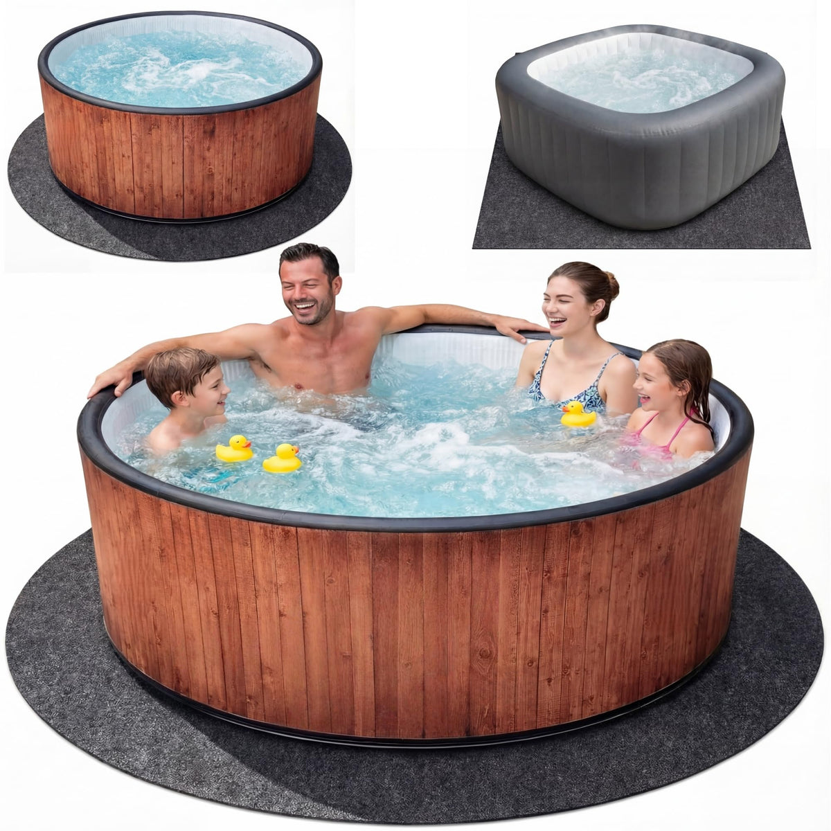 FACAINCXS round hot tub mat top view protects floors and absorbs splashes.