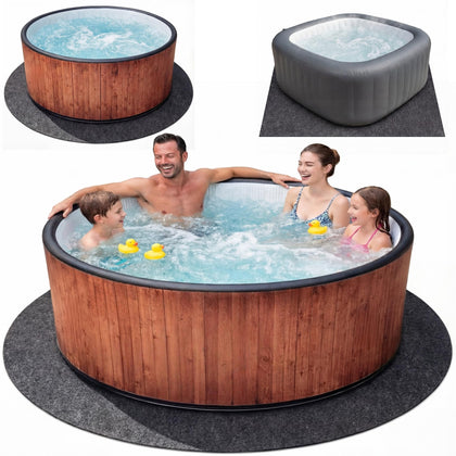FACAINCXS round hot tub mat top view protects floors and absorbs splashes.