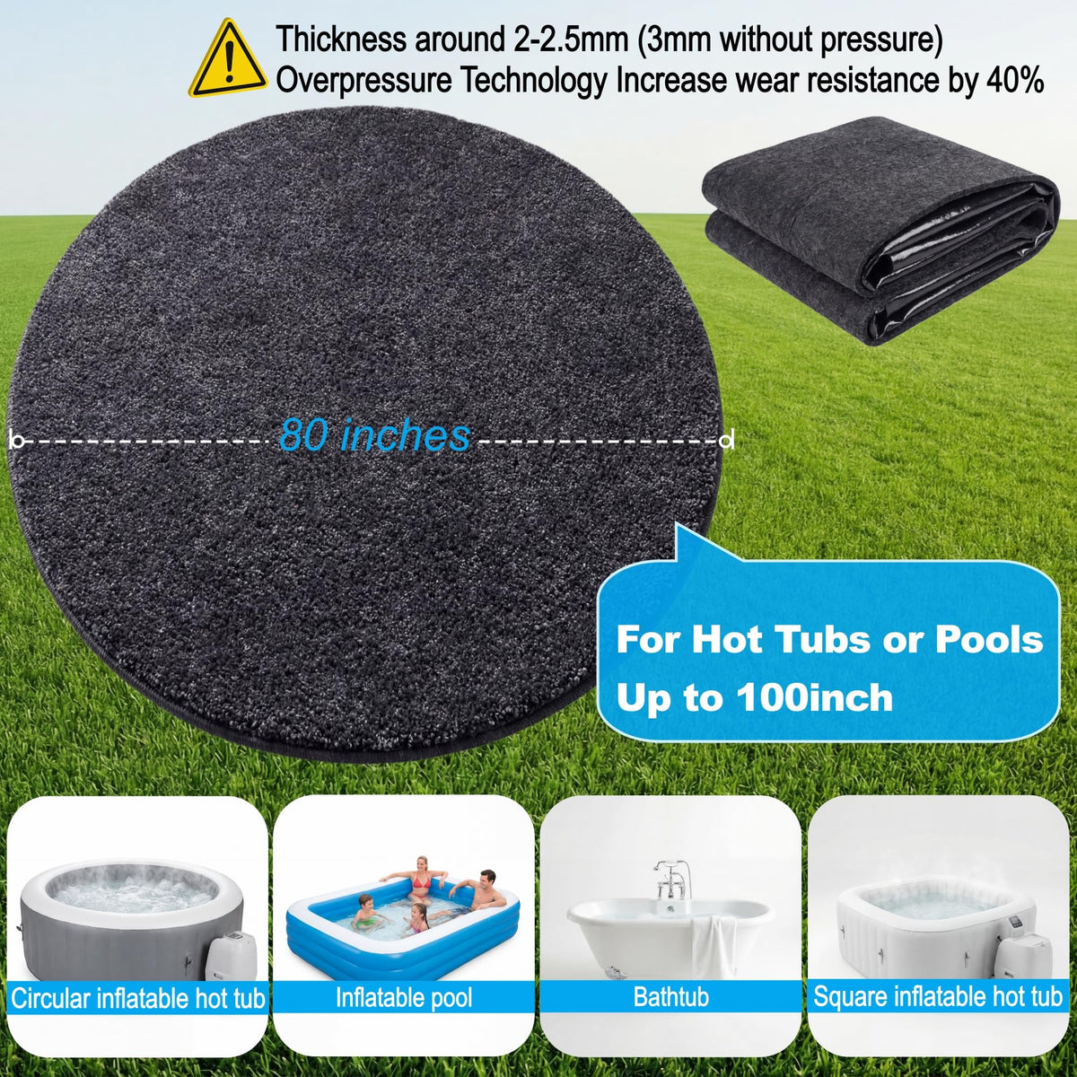 FACAINCXS round hot tub mat under tub area reduces moisture and friction.