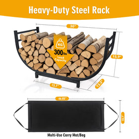Facka curved firewood rack showing its 30-inch frame capacity