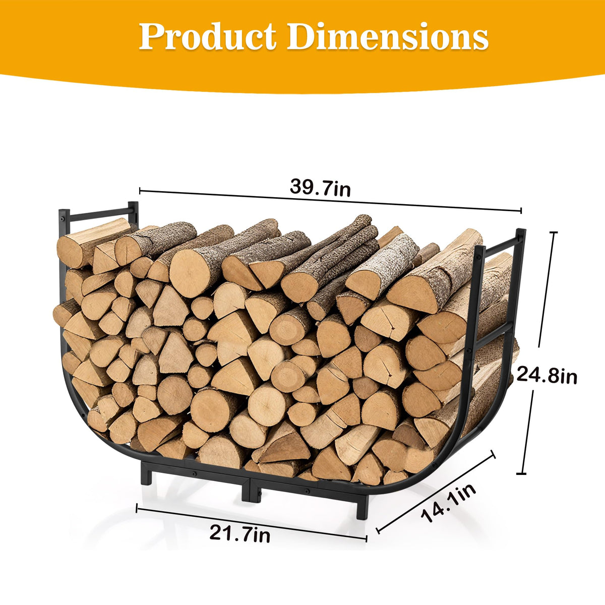 Facka curved firewood rack in use demonstrates organized logs and near-ready access.