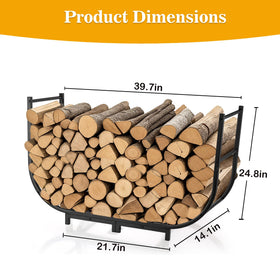Facka curved firewood rack in use demonstrates organized logs and near-ready access.