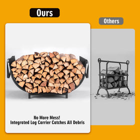 Facka curved firewood rack with side handles for easy relocation