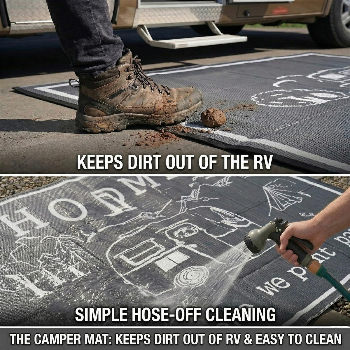 FACOYANS reversible camper mat showing two usable sides for outdoor style.