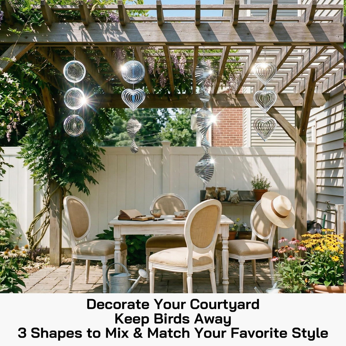 Factee 360-degree swivel hooks shown enabling flexible outdoor hanging.