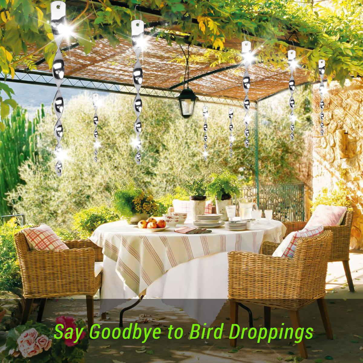 Factee outdoor bird scare reflectors help protect pools, balconies, and fruit trees
