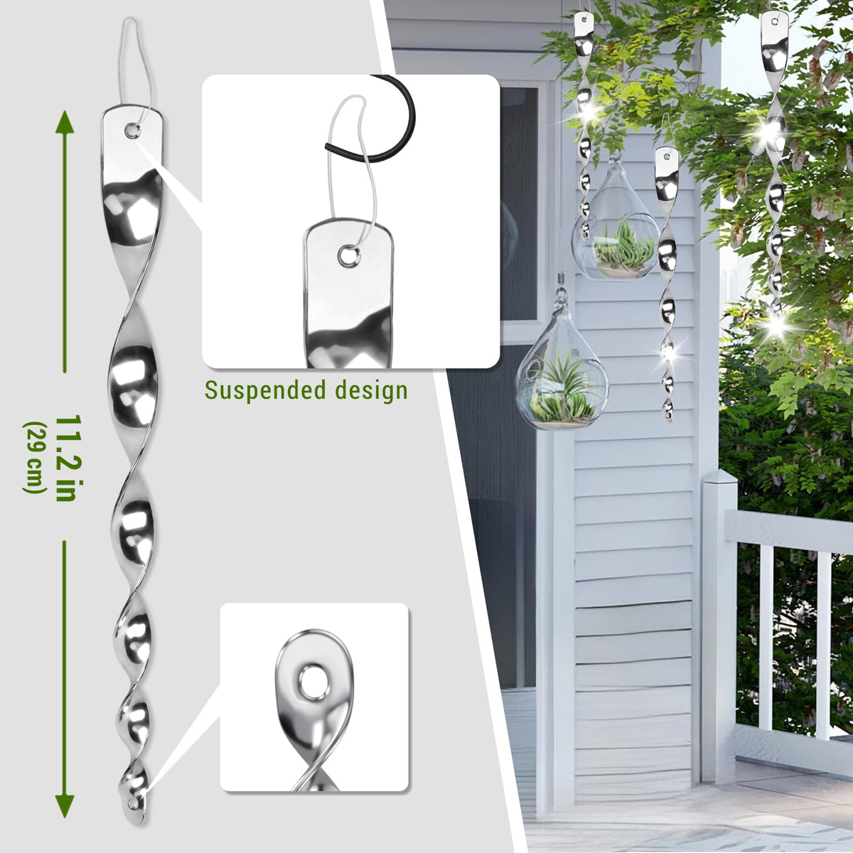 Factee spinning reflective rods for garden that catch sunlight and sparkle to deter birds