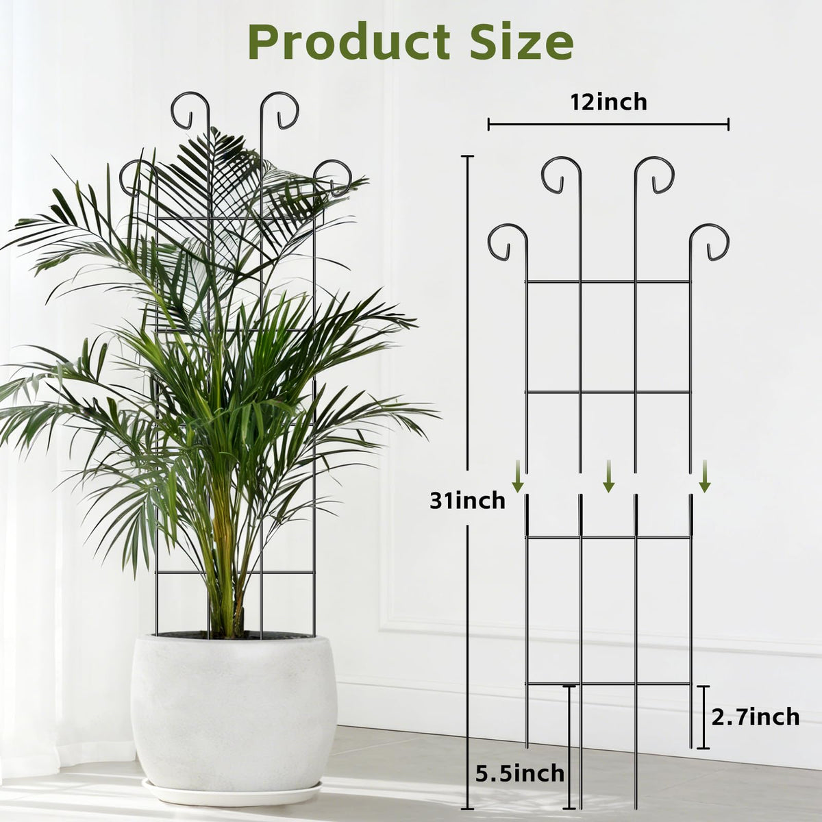 FAFTFTDY 31-inch tall trellis supports vertical growth in pots.