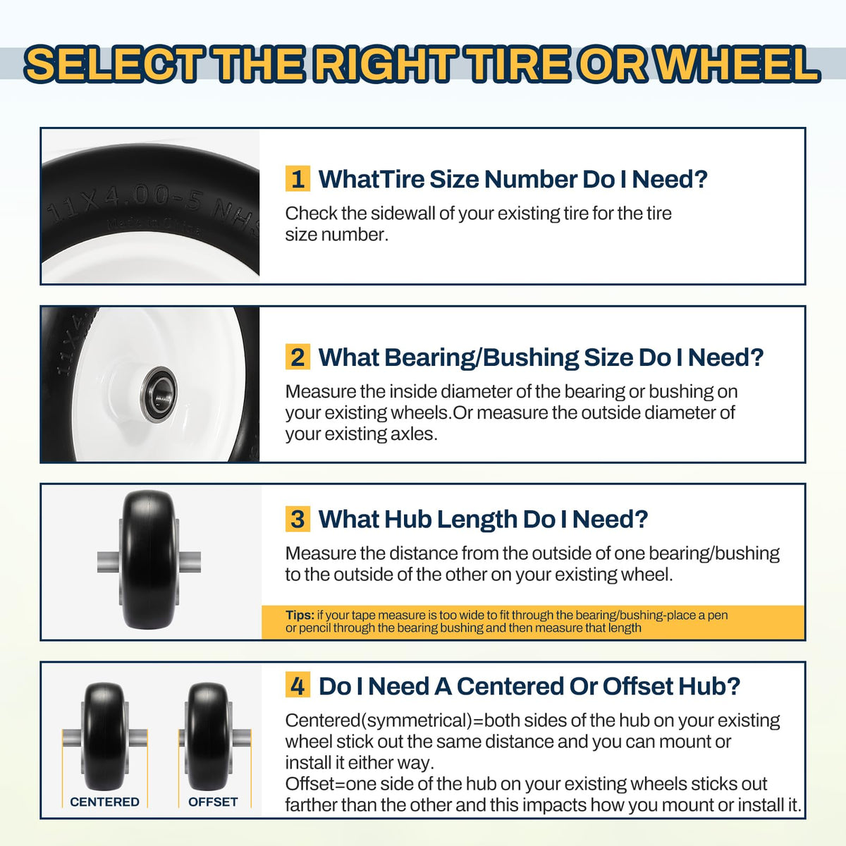 FAHKNS 11x4-5 tire and adapter kit supporting multiple mower models