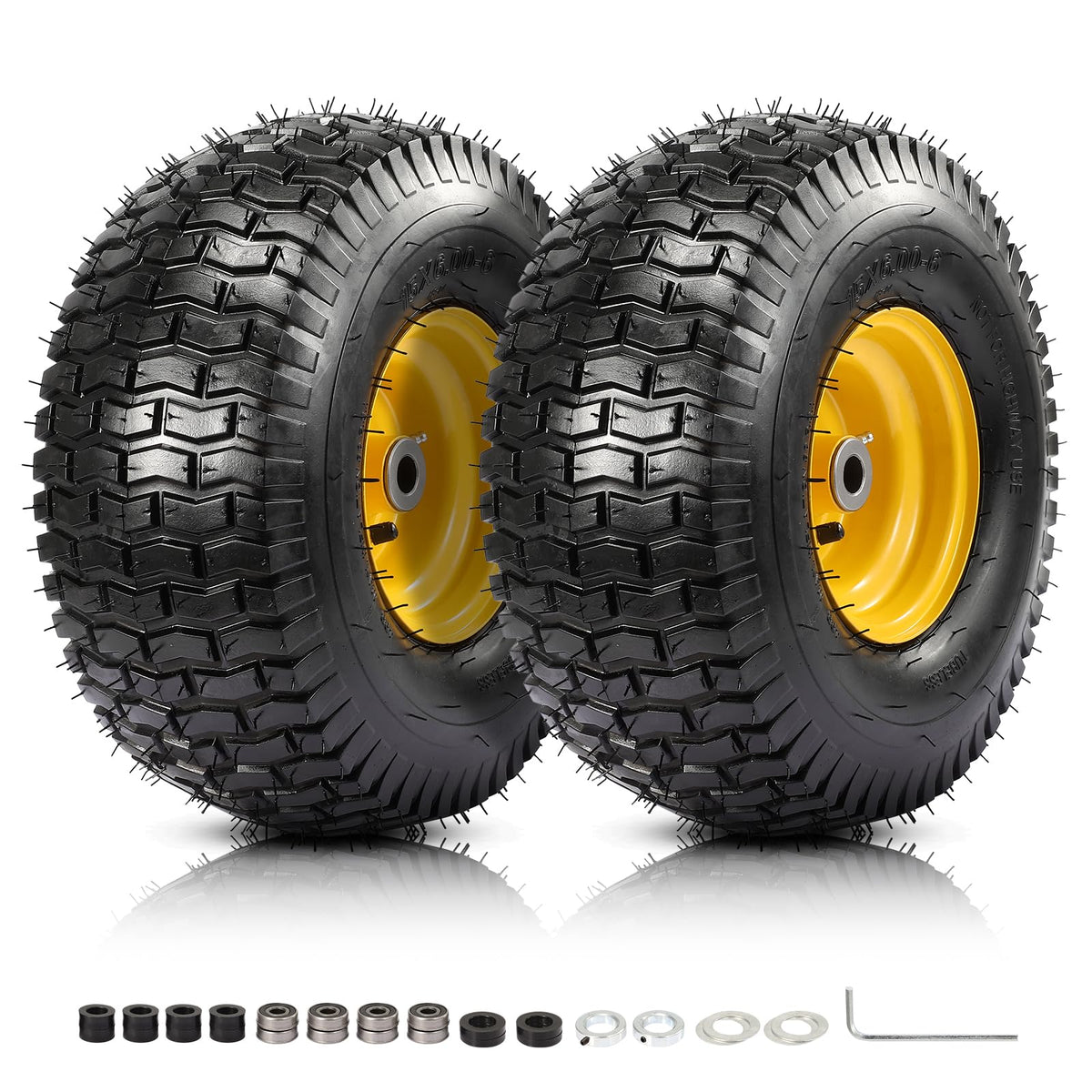 FAHKNS 2-piece 15x6-00-6 tire and wheel assembly, front view for stable mowing.