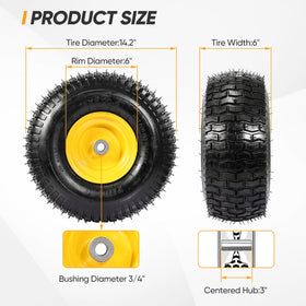 FAHKNS 2-piece 15x6-00-6 tire and wheel assembly, side profile for smooth turns.
