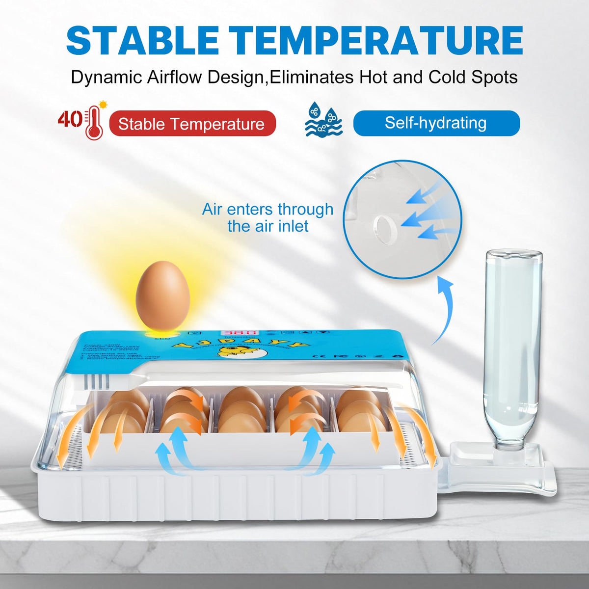 Failenfeivp incubator temperature display for precise hatch control.