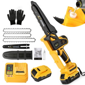 FaiMala 8-inch cordless chainsaw front view for efficient pruning and portability